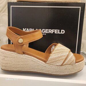 Karl Lagerfeld "Celest Raffia" Espadrille Wedge Sandals. NIB. Size 11